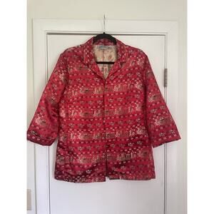 Vintage Chicos Asian Inspired Oriental Print Shacket Jacket Art To Wear Size 1